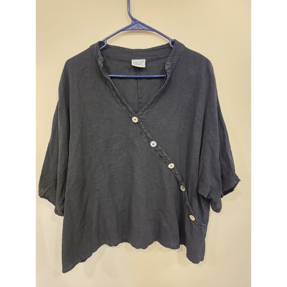 Oh My Gauze! Tops - Oh My Gauze Black Cotton Gauze Wrap Top Asymmetrical Button Shirt Size 1